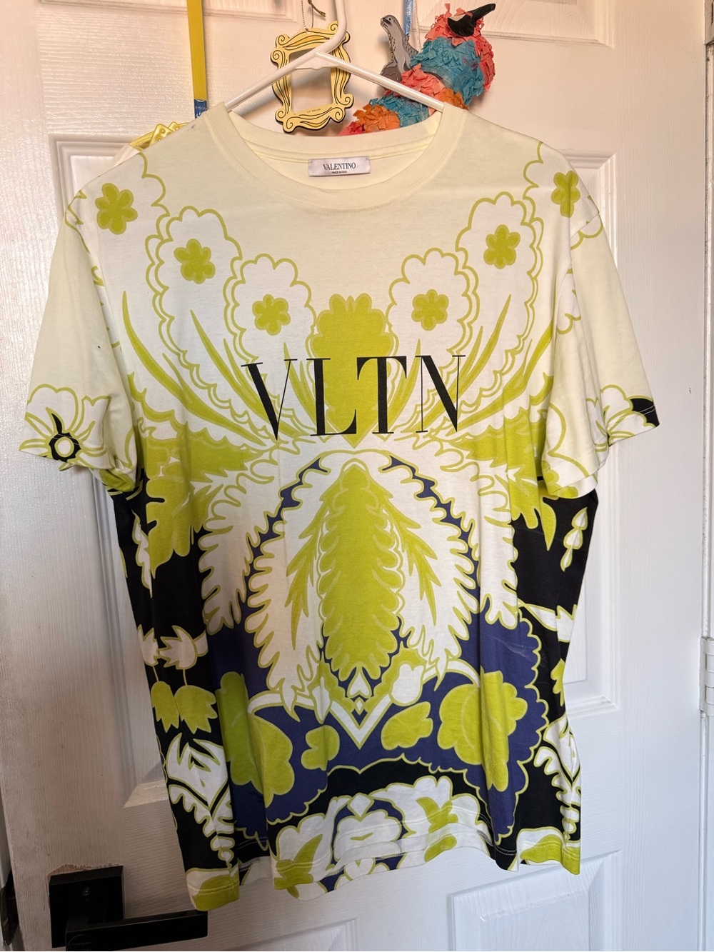 Valentino Short-Sleeve VLTN Graphic Tee in Lime, Black & White